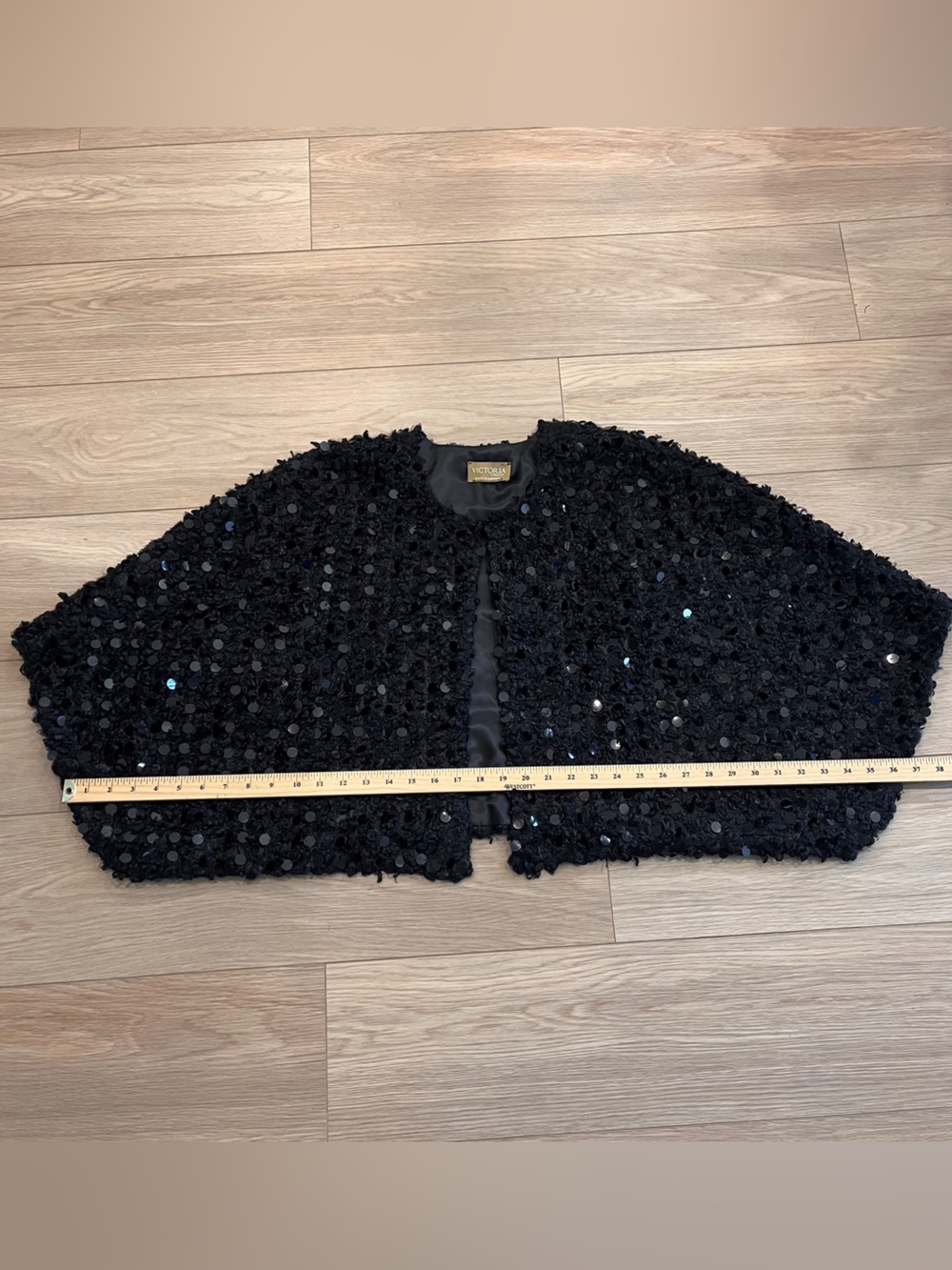 Victoria K Black Sequin Cape Shall Party Glam - Picture 5 of 6